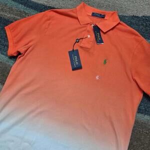 POLO Ralph Lauren Ombre Key West Orange Pony Collared Shirt Mens XL Dip Dye